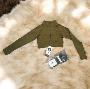 Olive Green Cropped Zip-Up Jacket